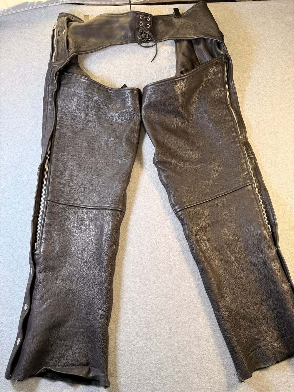 Alaska Leather Black Leather Motorcycle Biker Chaps Size XL
